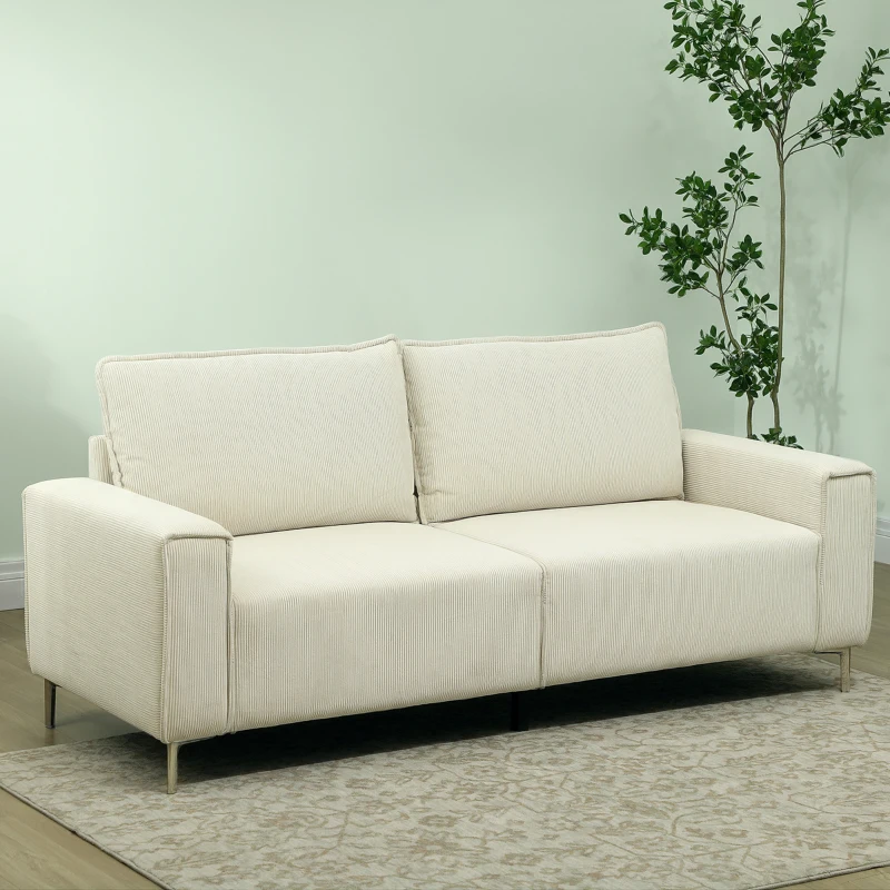 HOMCOM Modernes 3-Sitzer-Sofa, Weiche Couch mit Rückenkissen, Polstersofa für Wohnzimmer, Schlafzimmer, Homeoffice, Cremeweiß(m-10)