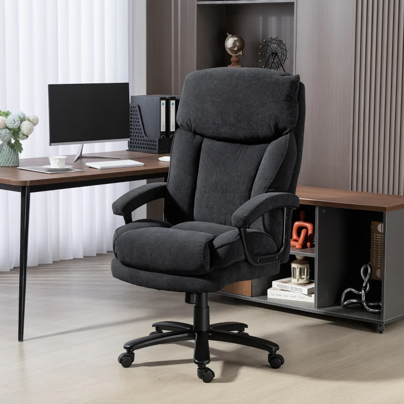 HOMCOM Cadeira Executiva Ergonómica Cadeira de Escritório até 200 kg com Aspeto de Linho Encosto Alto