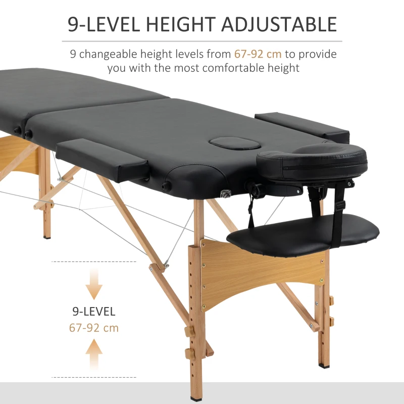 HOMCOM Massage Table Bed Couch Beauty Bed 2 Section Therapy Bed Lightweight Portable Folding Spa Bed Black