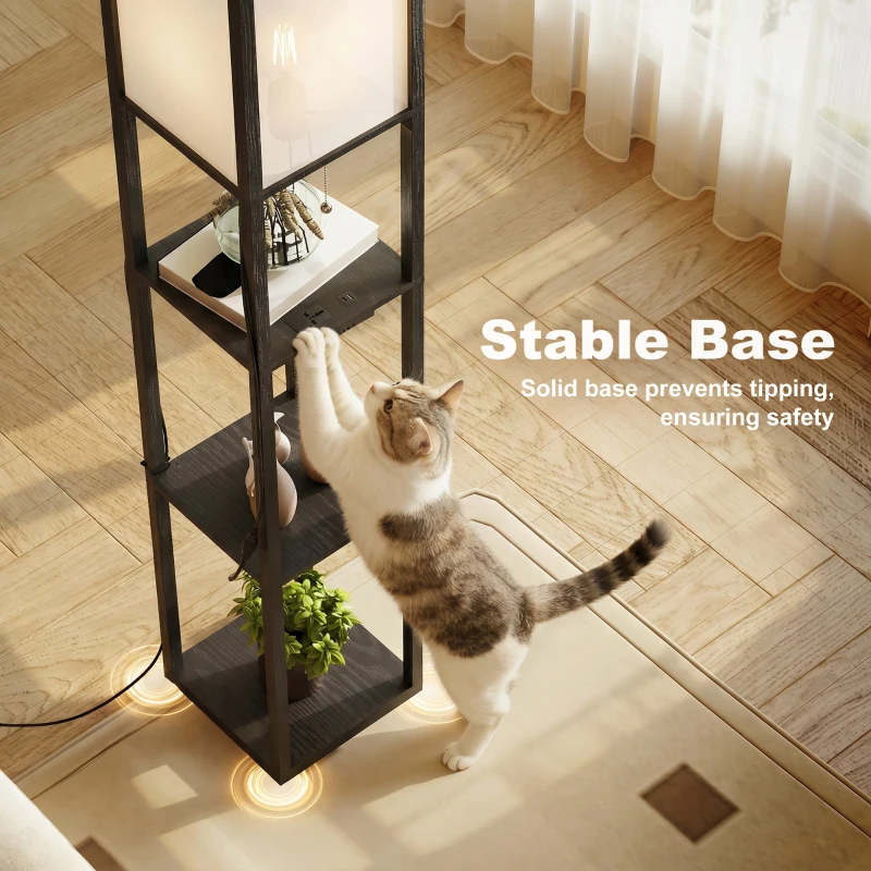 HOMCOM LED vloerlamp met planken, dimbaar, kettingschakelaar & stekkerdoos, zwart