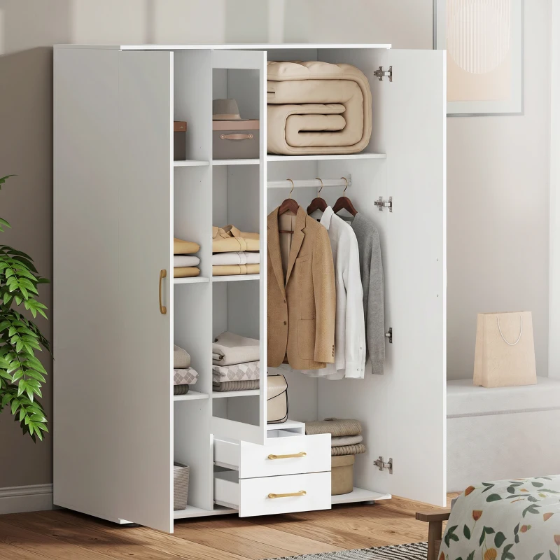 HOMCOM Armadio Moderno con Specchio, 3 Ante e 2 Cassetti, 120155x180 cm, Bianco