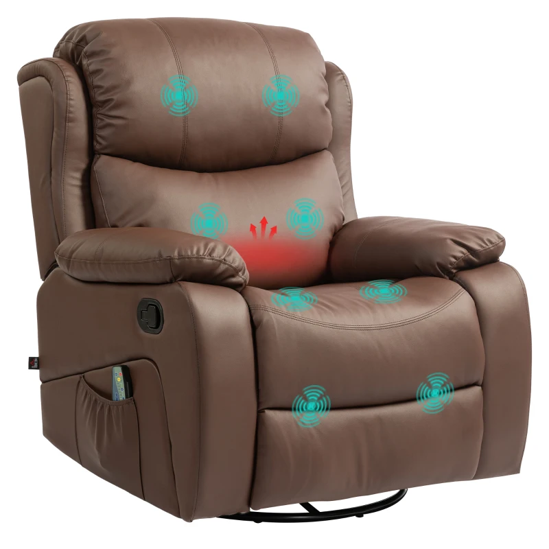 HOMCOM Poltrona Relax Reclinabile con 8 Punti Massaggianti, Riscaldanti e Poggiapiedi, 97x92X104 cm, Marrone