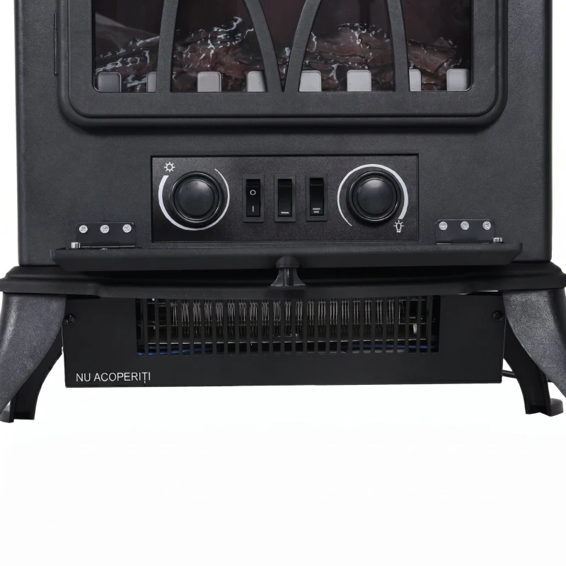 HOMCOM Șemineu Electric cu Efect de Flacără Stil Retro, Termostat 1000-2000W și Lumină Reglabilă, Negru