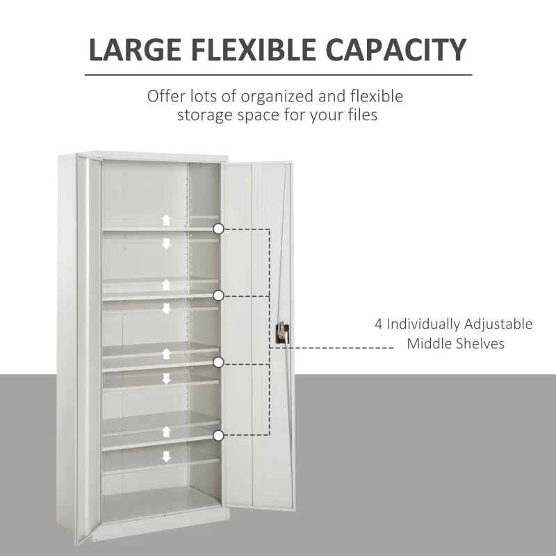 Vinsetto Cool Rolled Steel Tall Office Lockable Filing Cabinet, 2 Doors, 4 Internal Adjustable Shelves, Bookcase Cabinet Storage Unit, 80 L x 40 W x 184 cm