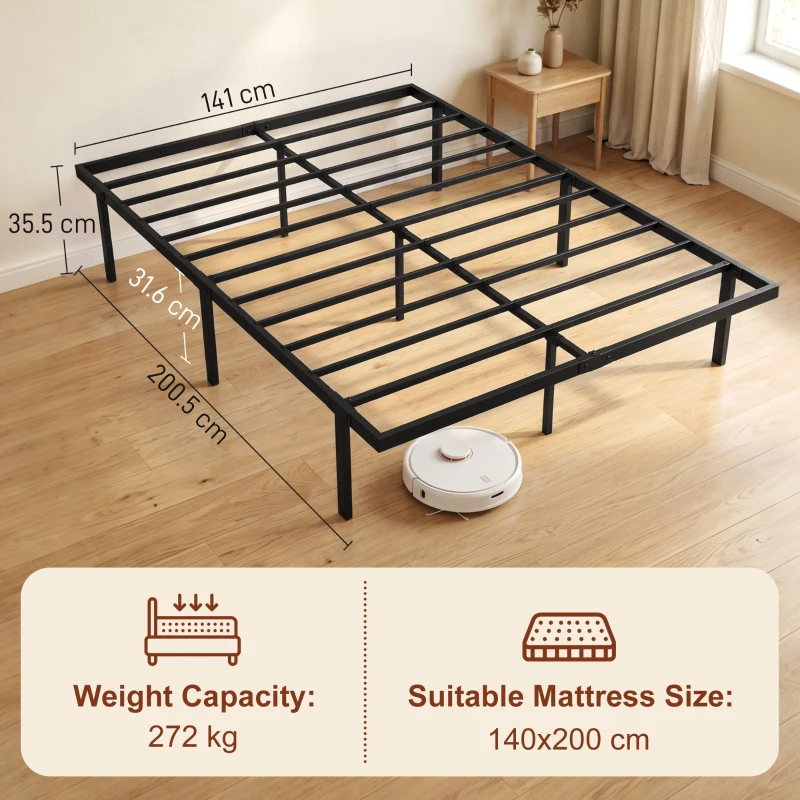 HOMCOM Cadru de pat cu spațiu de depozitare sub pat, cadru metalic cu somier, nu necesită boxspring, 140 x 200 cm