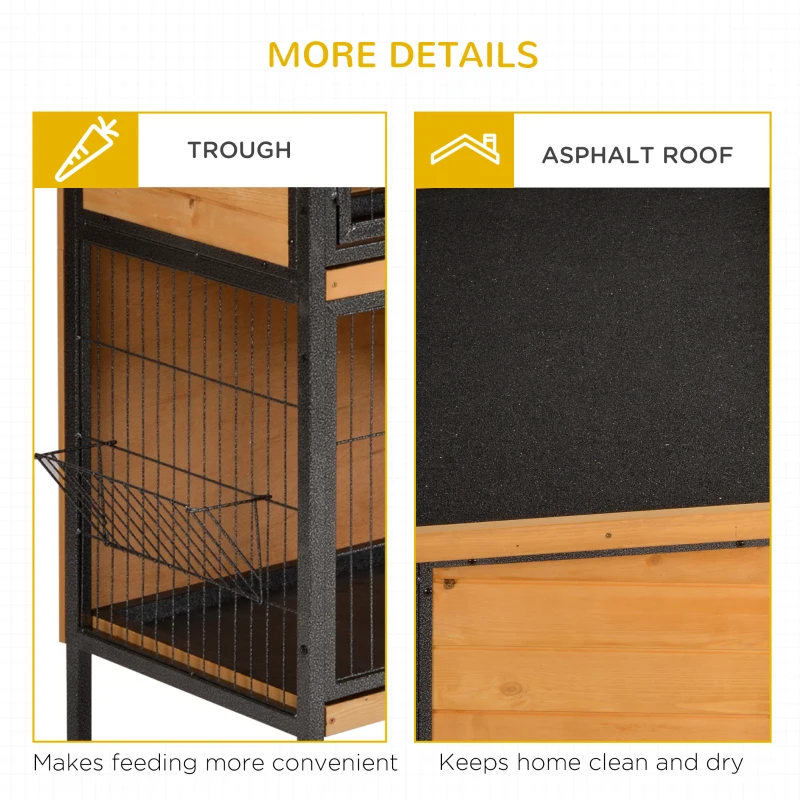 PawHut Rabbit Hutch Outdoor Guinea Pig Hutch Bunny Cage with Metal Frame, No-Leak Tray, Openable Roof, Light Yellow, 122 x 50 x 101cm