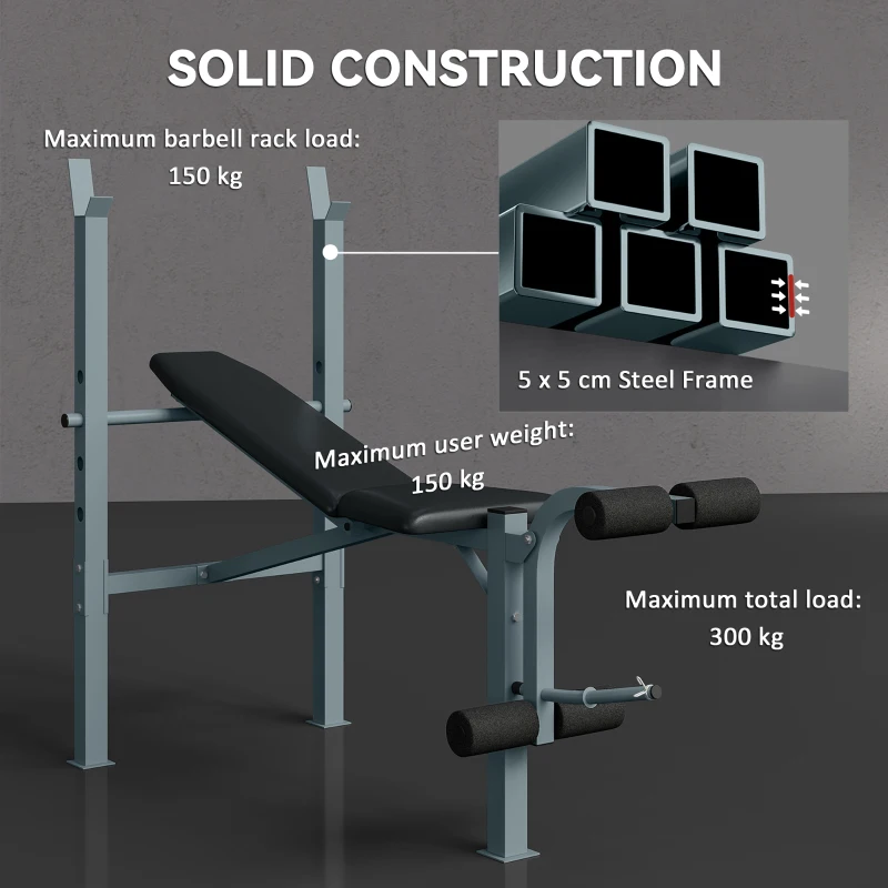 HOMCOM 4-Levels Adjustable Weight Bench Fitness Equipment with Barbell Rack-Black