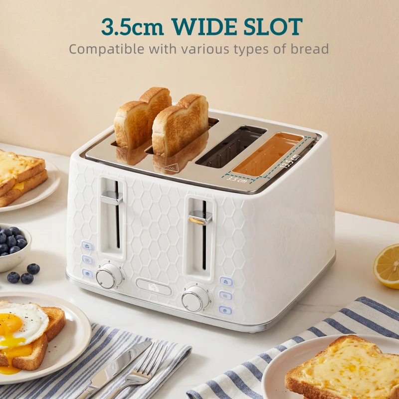HOMCOM Kettle and Toaster Set, 1.7L 3000W Rapid Kettle with Strix Thermostat, 4 Slice Toaster with 7 Browning Controls, Cream