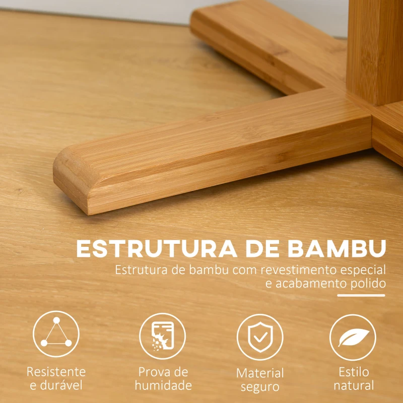 HOMCOM Cabide de Pé em Bambu com 8 Ganchos para Pendurar Bolsas e Chapéus no Corredor Entrada Quarto 49,5x49,5x178 cm Madeira