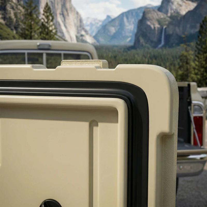 Outsunny 42.6L Insulated Cool Box, Lightweight Portable Ice Cooler with Handle, Lid and Drain Valve, Khaki