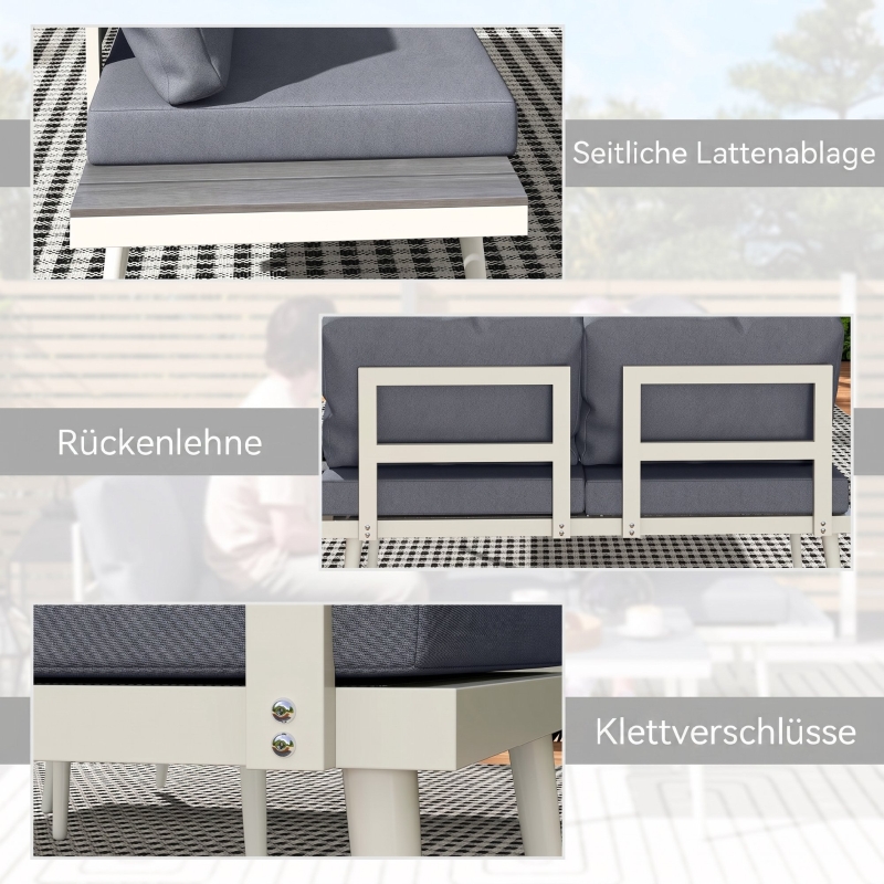 Outsunny Gartenmöbel Set 4 Personen wetterfest Balkonmöbel-Set mit 2er Sofa, Kissen Beistelltisch Stahl Grau(m-9)