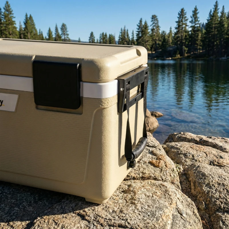Outsunny 42.6L Insulated Cool Box, Lightweight Portable Ice Cooler with Handle, Lid and Drain Valve, Khaki