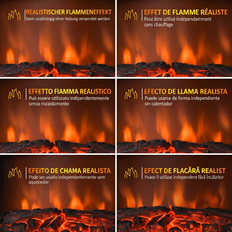 HOMCOM Șemineu Electric cu Efect de Flacără Stil Retro, Termostat 1000-2000W și Lumină Reglabilă, Negru