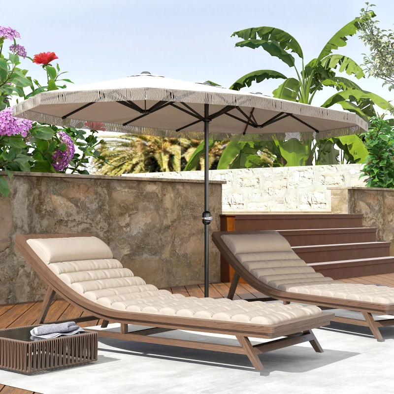Outsunny Ombrellone Doppio a 12 Stecche con Manovella, in Poliestere e Acciaio, 450x265x260 cm, Bianco Crema