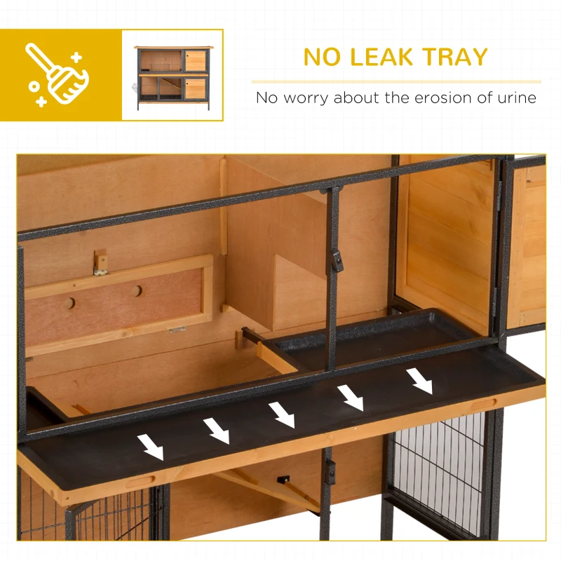 PawHut Rabbit Hutch Outdoor Guinea Pig Hutch Bunny Cage with Metal Frame, No-Leak Tray, Openable Roof, Light Yellow, 122 x 50 x 101cm