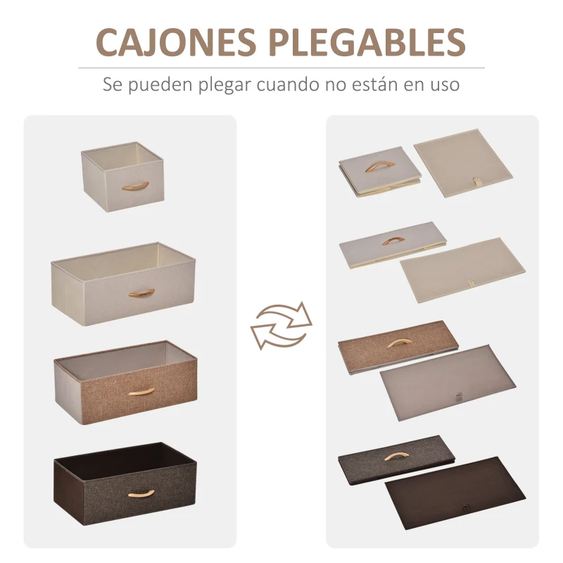 HOMCOM Cómoda para Dormitorio con 5 Cajones Plegables Parte Superior de Madera y Marco Metálico 58x29x99 cm Multicolor