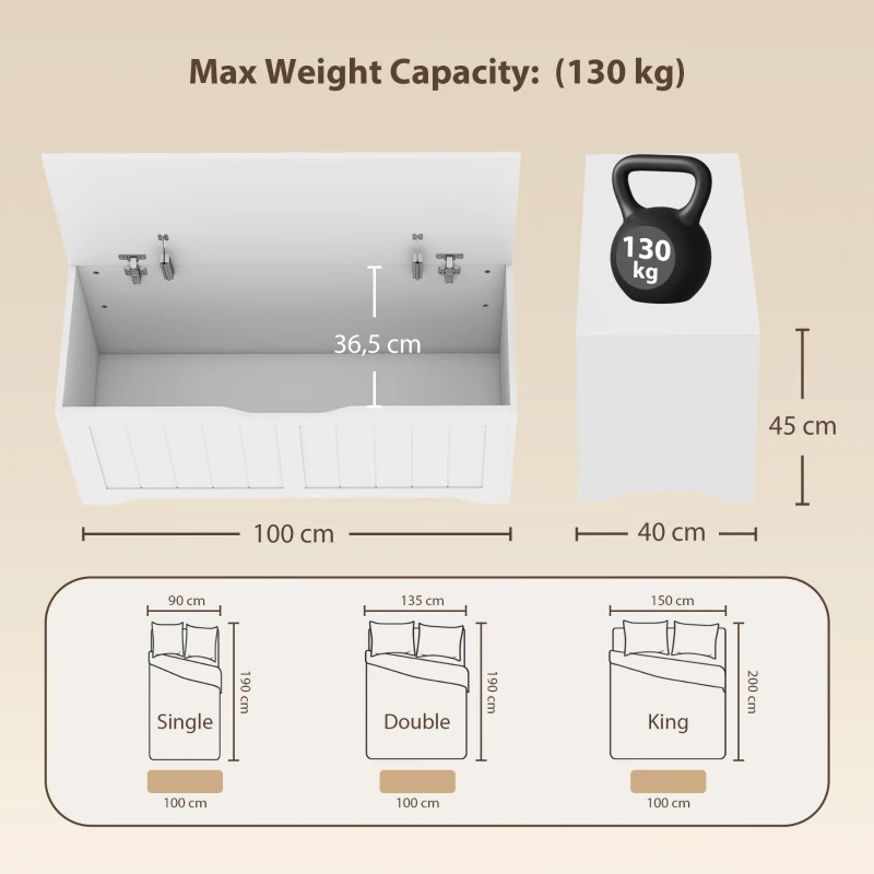 HOMCOM Banquette-coffre avec ouverture basculante, 80 cm, Blanc