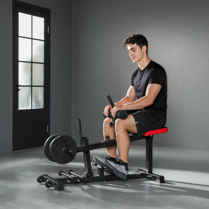 SPORTNOW Beintrainings-Bank, Wadenhebemaschine, mit Rädern, Sportequipment für Fitness-Übungen zuhause, Stahl, Schwarz