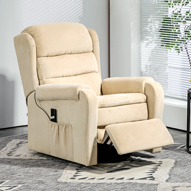 HOMCOM Poltrona Alzapersona Reclinabile a 160° con Poggiapiedi e Telecomando, in Velluto, 85x88x109 cm, Crema