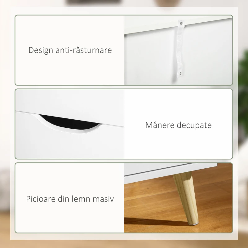HOMCOM Comodă cu 6 sertare cu mânere laminate, din lemn de pin, 120x40x76 cm, albă și culoare lemn