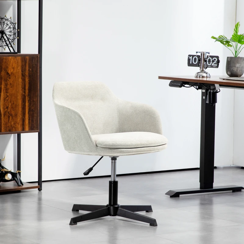 HOMCOM Chaise fauteuil de bureau pivotante en tissu avec hauteur réglable, pour bureau ou chambre, beige