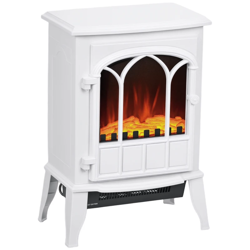 HOMCOM Șemineu Electric de Podea, Putere 1000W / 2000W, cu Efect de Flacără Reglabil, 39x23x56,5cm, Alb