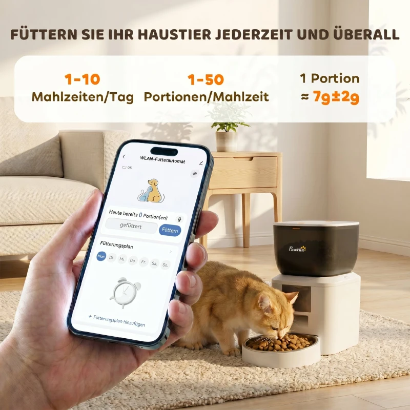 PawHut Futterautomat Katze mit Kamera, 2,4 GHz WLAN, App-Steuerung, 4L Futterautomat für 1–10 Mahlzeiten, 2-Wege-Audio