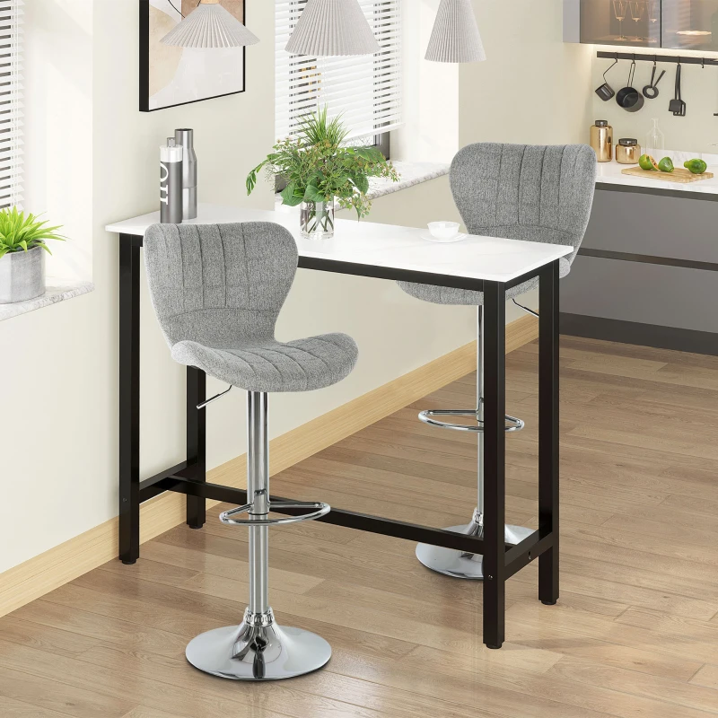 HOMCOM Set 2 scaune de bar rotative cu înălțime reglabilă, suport pentru picioare și spătar din material textil, gri(m-10)