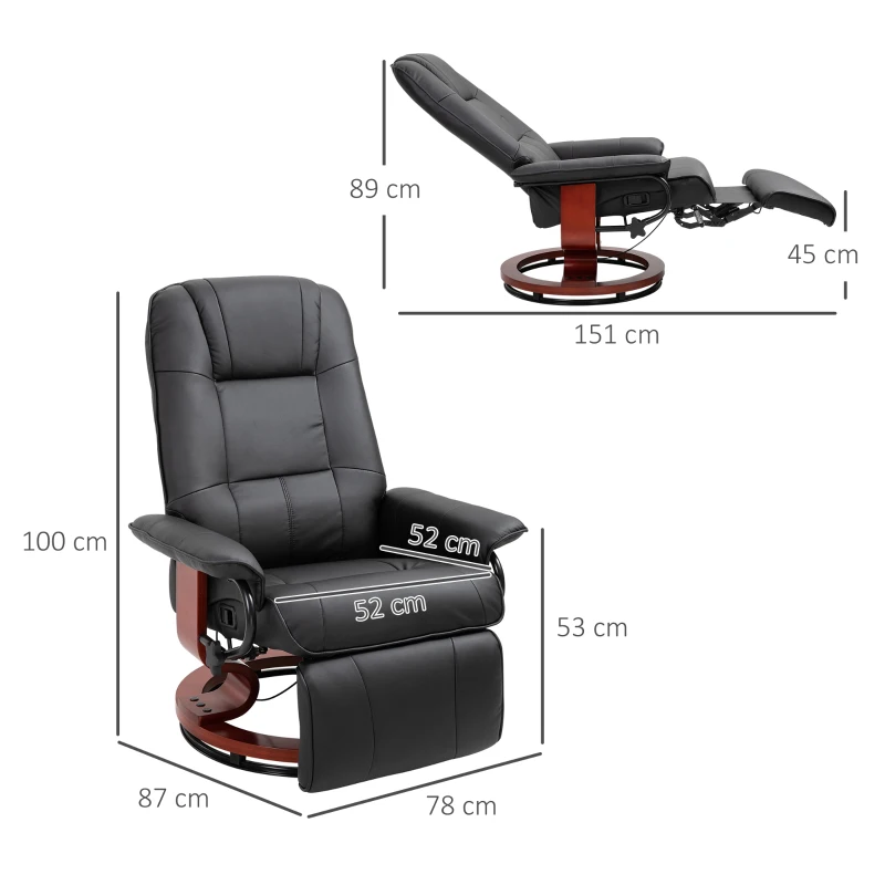 HOMCOM Poltrona Relax Reclinabile Manualmente fino 145° con Poggiapiedi e Rivestimento in Finta Pelle, Nero