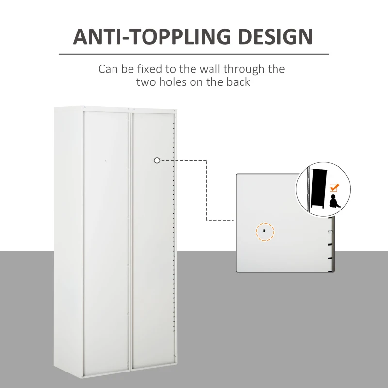 Vinsetto Cool Rolled Steel Tall Office Lockable Filing Cabinet, 2 Doors, 4 Internal Adjustable Shelves, Bookcase Cabinet Storage Unit, 80 L x 40 W x 184 cm