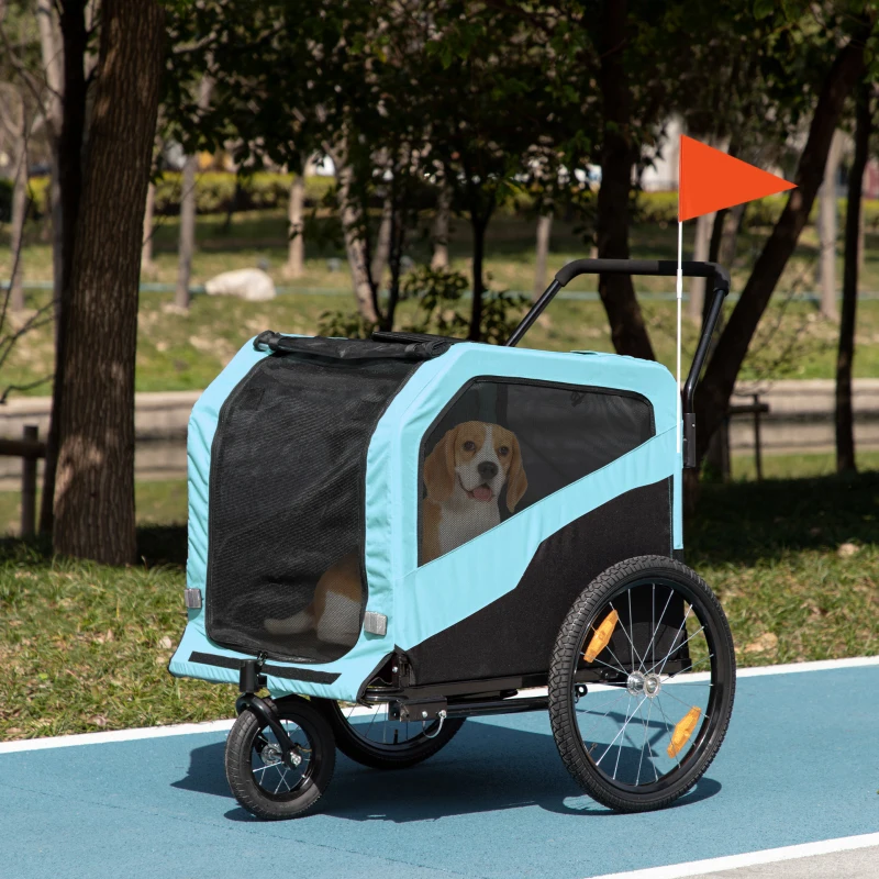 PawHut Rimorchio Bici per Cani 30kg max con 2 Ingressi e Tasche Portaoggetti, in Acciaio e Tessuto Oxford, Blu