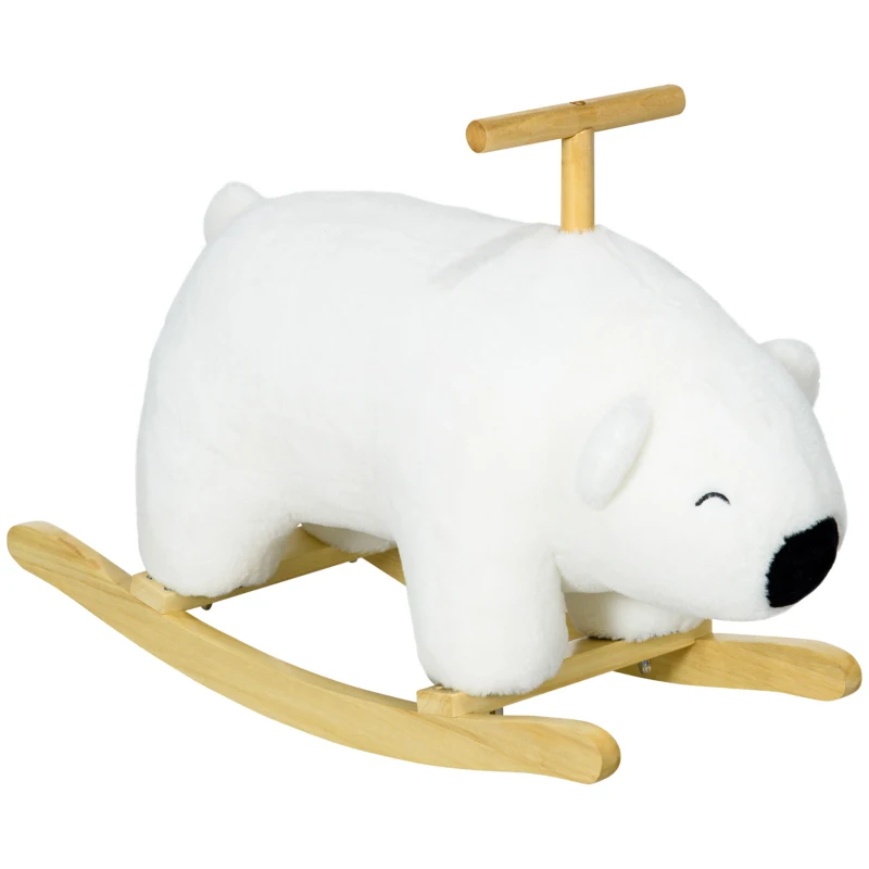 HOMCOM Ours à bascule pour enfant jeux jouet à bascule avec sons pour 3 - 6 ans socle en bois blanc