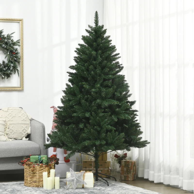 HOMCOM Brad de Crăciun artificial 180cm, cu 800 de ramuri și bază din metal, verde