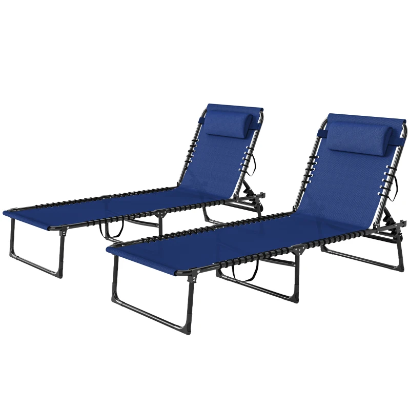 Outsunny Set of Two Folding Sun Loungers, with Four-Position Backs - Blue