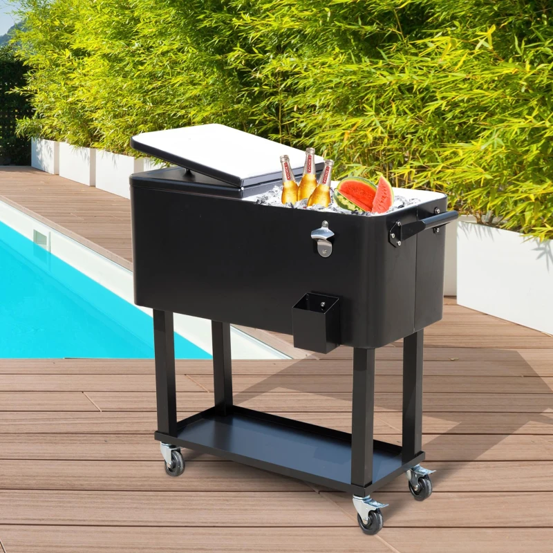 Outsunny Geleira para Bebidas Carro Refrigerado para Bebidas 75,7 L com Rodas Abridor de Garrafas e Prateleira 90x39x83 cm Preto