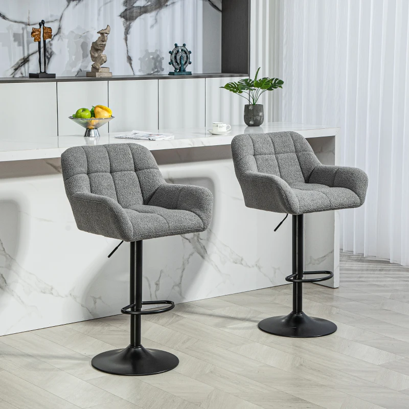 HOMCOM Barhocker 2er-Set Retro-Design höhenverstellbar Fleece-Optik Grau + Schwarz
