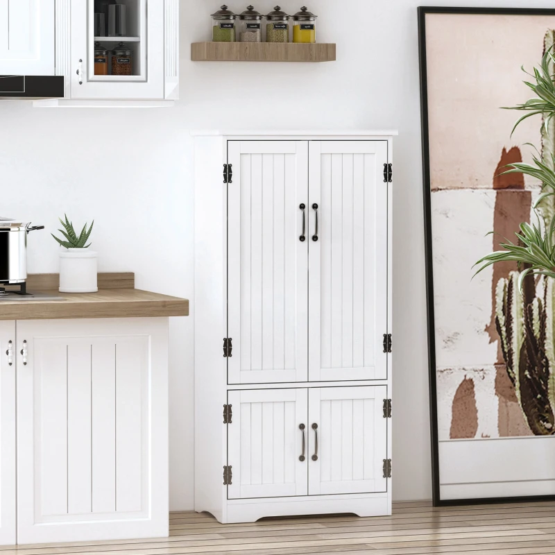 HOMCOM Alacena de Cocina Aparador Alto de Cocina Mueble Auxiliar con 4 Puertas y Estantes Ajustables 60x30x123 cm Blanco