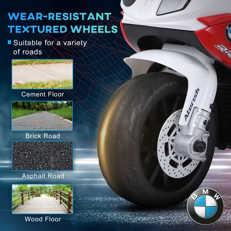 HOMCOM Electric Motorbike for Kids Ride on BMW Motorbike W/Headlights and Music, 6 V-Red