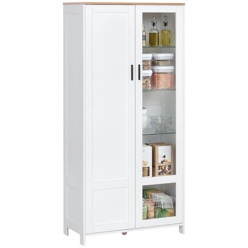HOMCOM Credenza Moderna a 2 Ante con Mensole Regolabili in Legno e Vetro, 76x36x160cm, Bianco