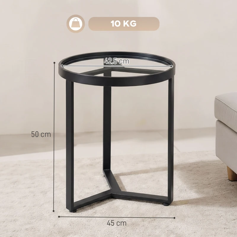 HOMCOM Tavolino da salotto rotondo con piano in vetro temperato, Nero