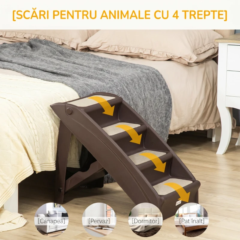 PawHut Scară pliabilă pentru câini cu 4 trepte antiderapante din PP maro