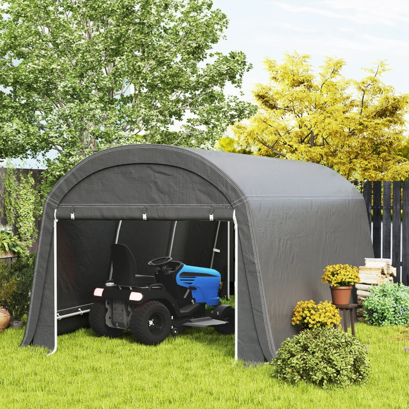 Outsunny Gartenschuppen mit Kunststoff-Plane, Werkzeugzelt, aufstellbare Garage, 300B x 600T x 230H cm, Dunkelgrau(m-10)