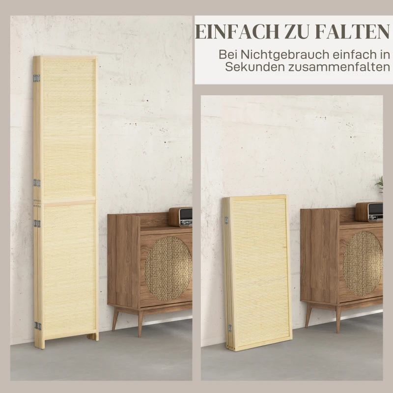 HOMCOM Paravent 4-teilig 180 x 180 cm Faltbar Raumteiler Trennwand aus Bambus für Wohnzimmer Natur