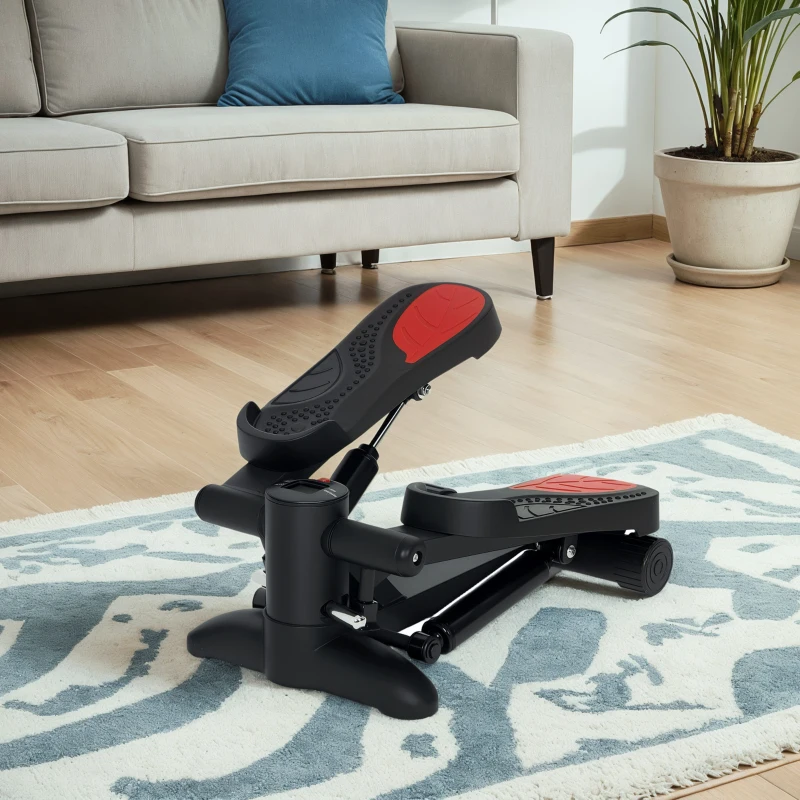 SPORTNOW Mini-Stepper, Kompaktes Stepper-Gerät für Workout, Fitness-Stepper mit LCD-Monitor und rutschfesten Pedalen, Schwarz