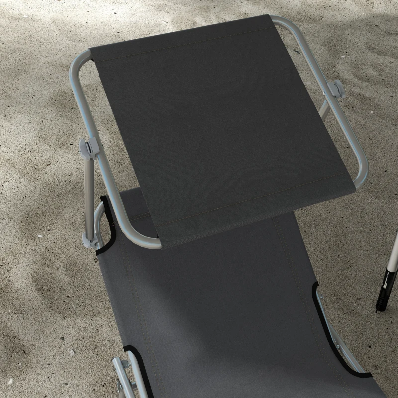 Outsunny Folding Sun Lounger Set of 2 with Canopy, Reclining Sunbed with 4-Position Adjustable Backrest, 600D Oxford Cloth, Portable Garden Lounger Recliner Chair for Beach, Camping, Patio, Grey