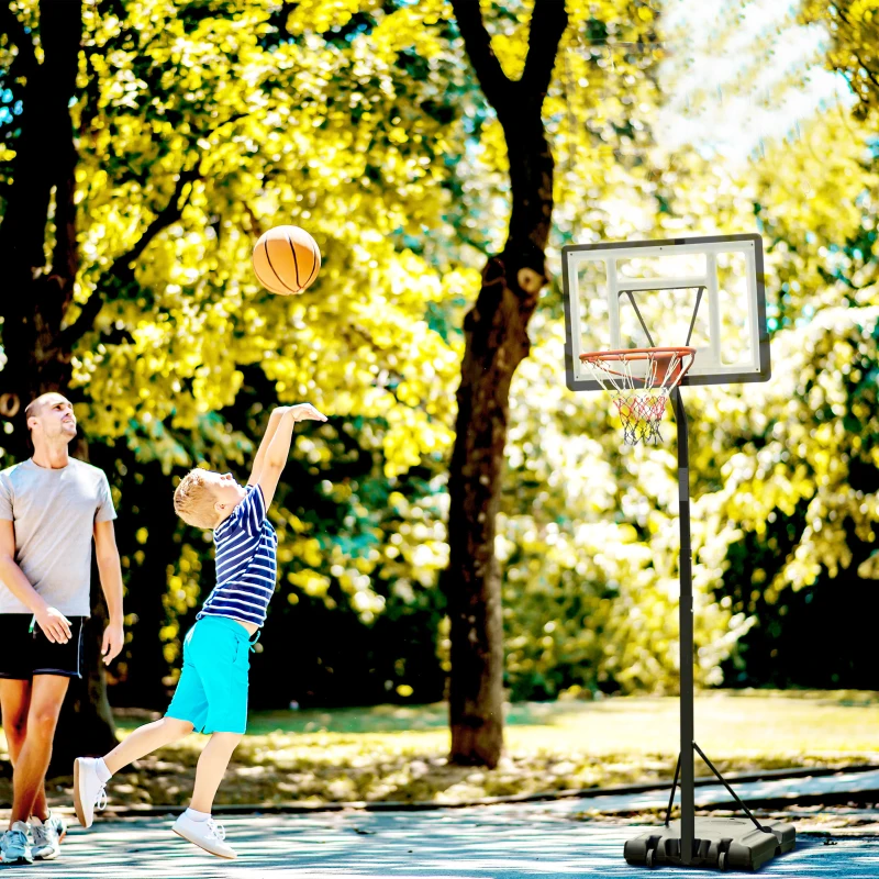 HOMCOM Panier de Basket extérieur avec poteau panneau, base de lestage sur roulettes hauteur réglable 2,55 - 3,05 m (panier) usage intérieur extérieur noir blanc