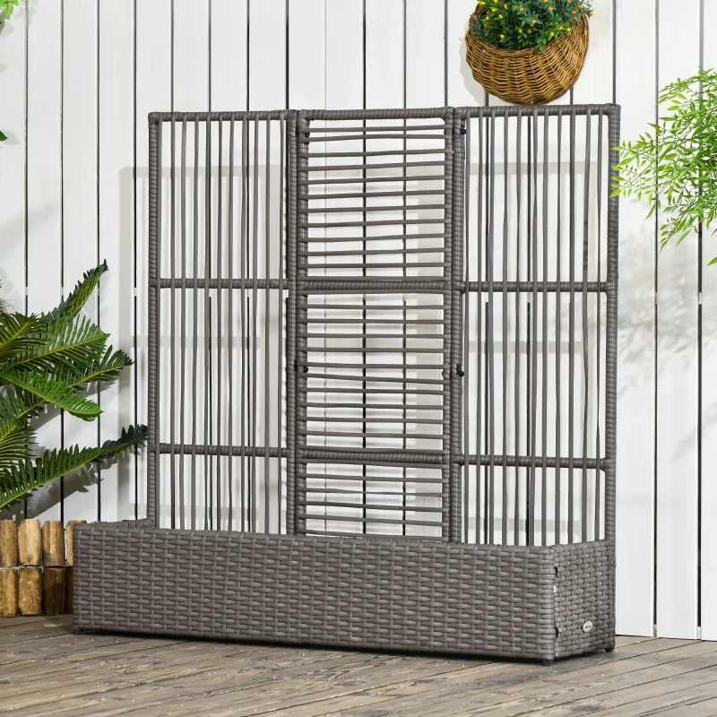 Outsunny Blumenkasten mit Spalier, wetterfest, Polyrattan, 103 x 29 x 103 cm, Grau