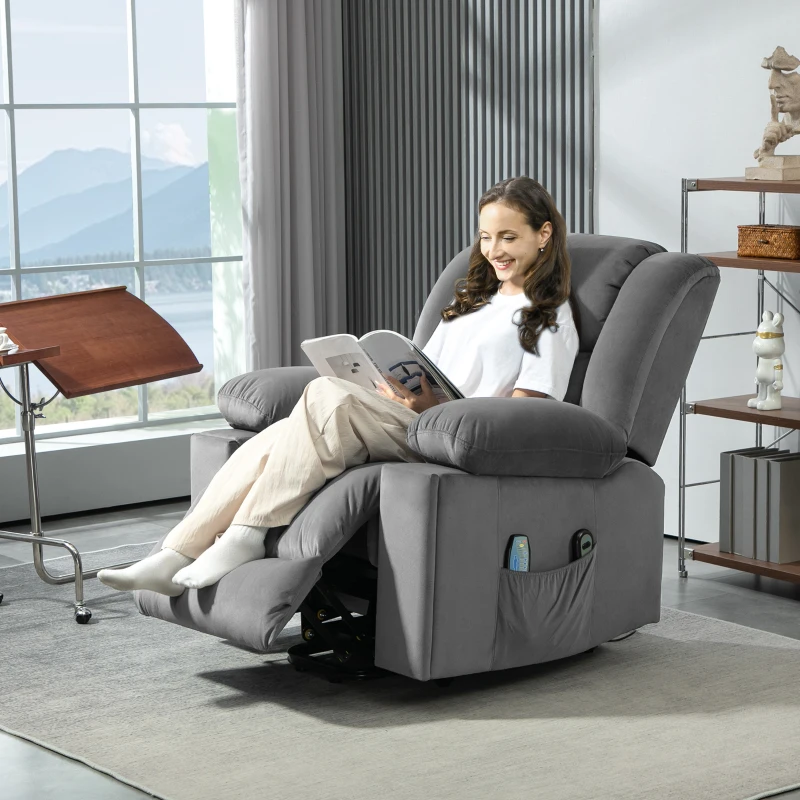 HOMCOM Elektrischer Aufsteh-Sessel, Weicher, samtartiger Stoff, USB-Anschlüsse