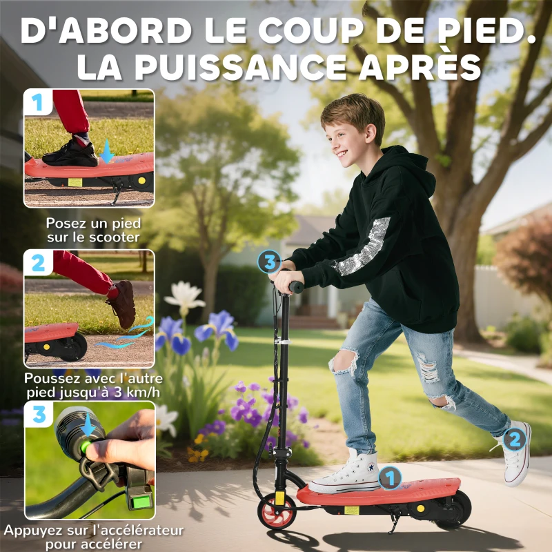 HOMCOM Trottinette électrique 120 W pliable pour enfant 7-14 ans 12 Km/h max. autonomie 10 Km max. rouge