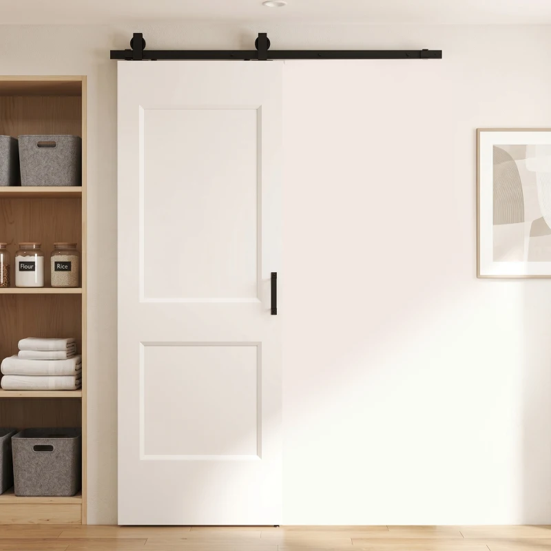 HOMCOM Porta Scorrevole Interna in Legno di Pino con Binario Silenzioso, Guida, Kit Ferramenta, Bianco